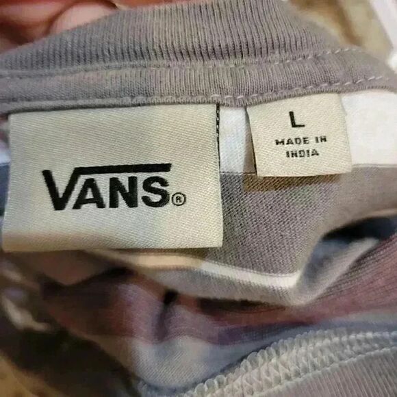 Vans Men's Gray/White/Purple & Brown Color Striped Cotton T-Shirt - Picture 10 of 11